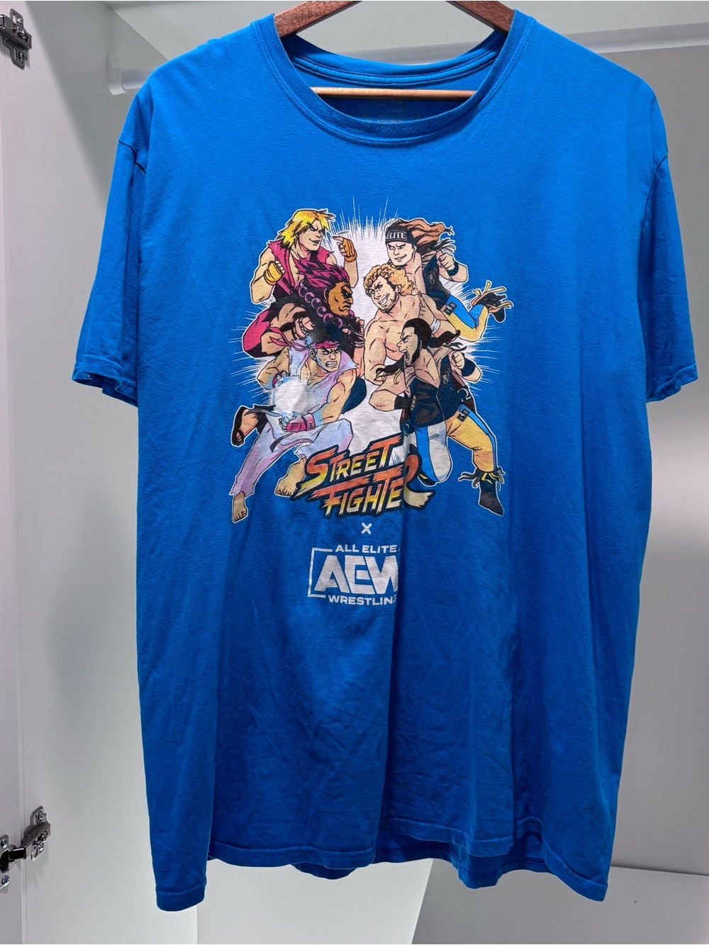 Street Fighter x AEW Wrestling Graphic Tee - Bright Blue - Short Sleeve T-Shirt